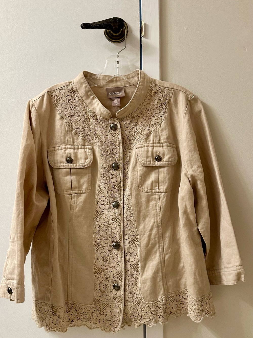 Chico's Cream Crochet-Trim Utility Jacket
